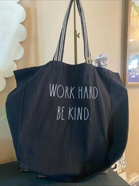RAE DUNN Black Tote Bag - "Work Hard Be Kind."